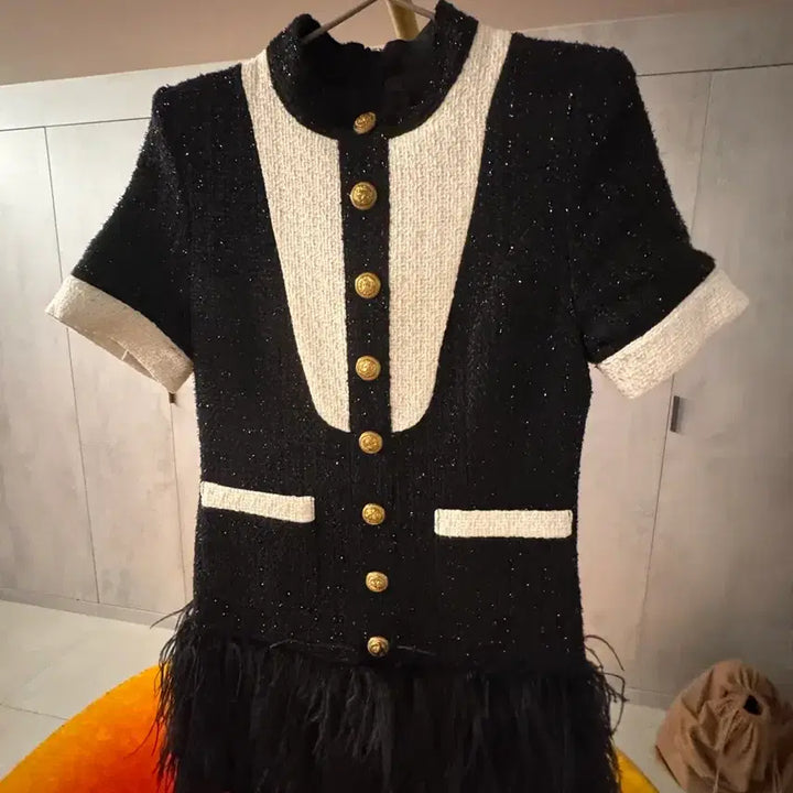 [BUNJANG] Black Tweed Mini Dress / 고급스러운 블랙 트위드 미니 원피스 44~55