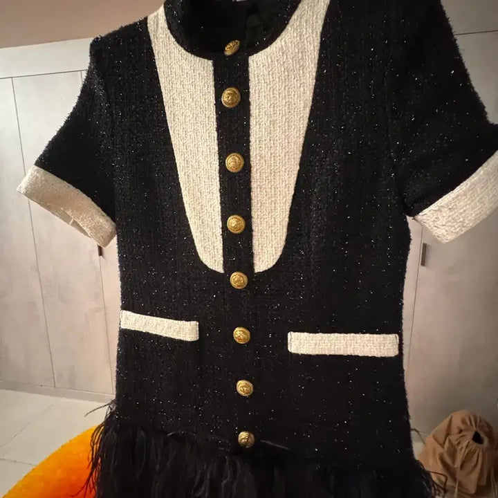 [BUNJANG] Black Tweed Mini Dress / 고급스러운 블랙 트위드 미니 원피스 44~55