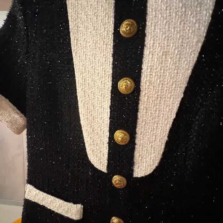 [BUNJANG] Black Tweed Mini Dress / 고급스러운 블랙 트위드 미니 원피스 44~55