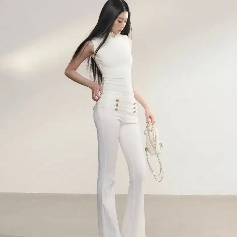 [SOLD OUT] 화이트 하이웨스트 부츠컷 바지