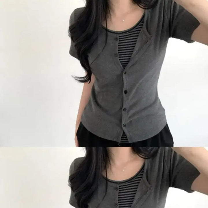 [BUNJANG] Layered Short-Sleeve Cardigan / 레이어드 반팔 가디건