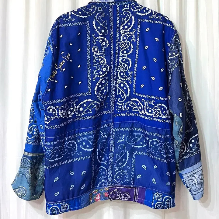 [SOLD OUT] (빈티지스카프 디자인된 자켓 새상품) 퍼플 블루 페이즐리 패치워크 자켓