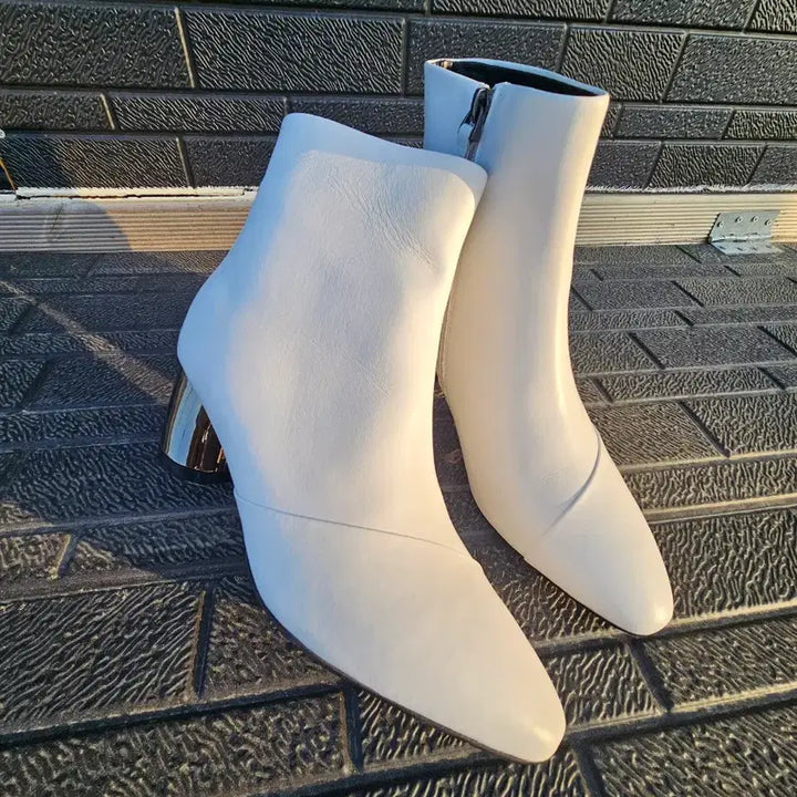 [BUNJANG] Namuhana White Leather Ankle Boots / 나무하나 화이트 가죽 앵클 부츠