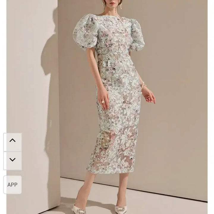 [BUNJANG] Dint Floral Puff Flower Pattern Dress (Pink) / 딘트 플로럴 퍼프 플라워 패턴 드레스(핑크)