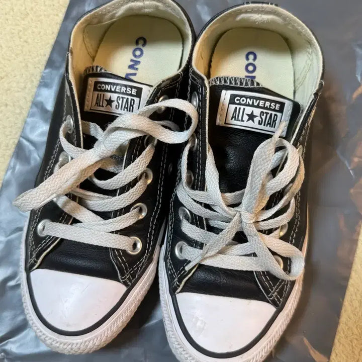 [BUNJANG] Converse All Star Black Leather Sneakers / 컨버스 올스타 블랙 레더 스니커즈