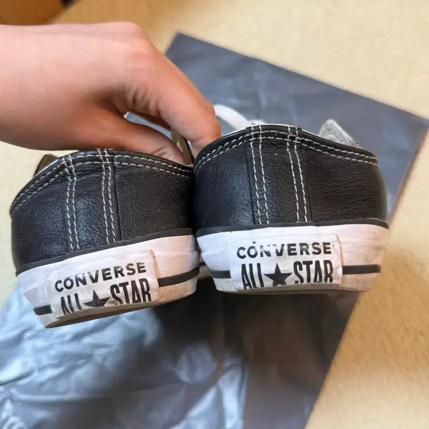 [BUNJANG] Converse All Star Black Leather Sneakers / 컨버스 올스타 블랙 레더 스니커즈