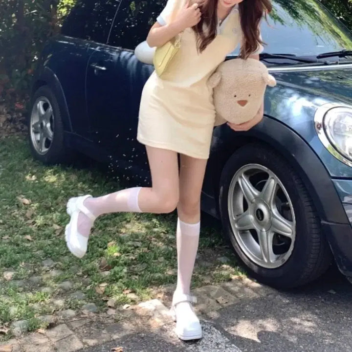 [BUNJANG] Collared Slim Waist Mini Dress / 카라넥 슬림 웨이스트 미니원피스-M
