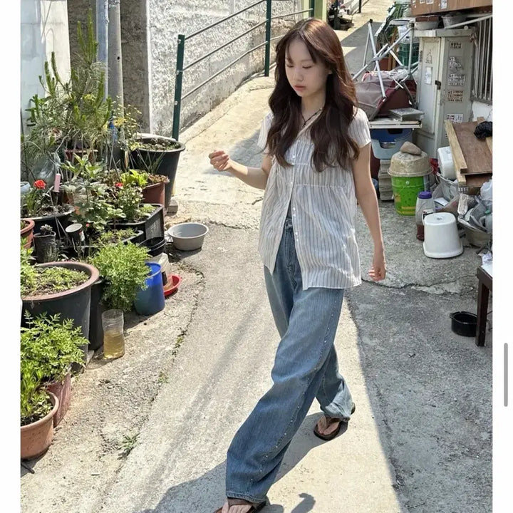 [BUNJANG] MissSo Double Shirring Half-Sleeve Long Blouse / 더블 셔링 반팔 롱 블라우스/미쏘 언더비 바온 빈플 신시 에잇세컨즈