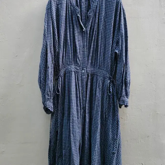 [SOLD OUT] 깅엄 체크 롱 원피스 블루