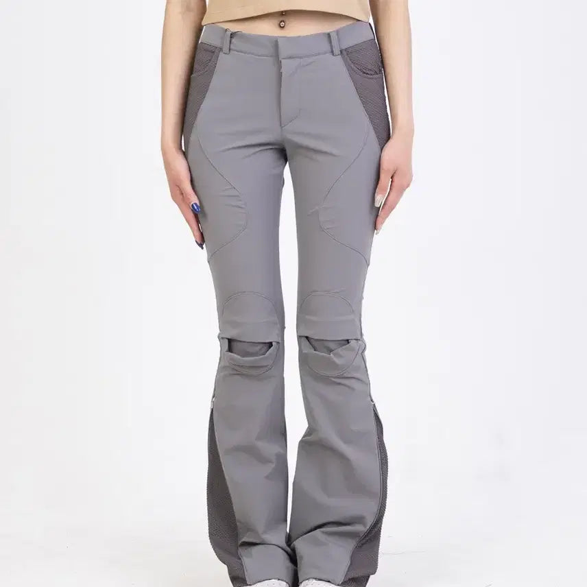 [BUNJANG] OHOTORO Low-Rise Detail Pants Grey / 오호스 로우라이즈 니 디테일 팬츠 그레이