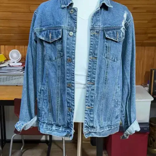 [BUNJANG] Denim Jacket Distressed Wash / 데님 청자켓 데미지 워싱