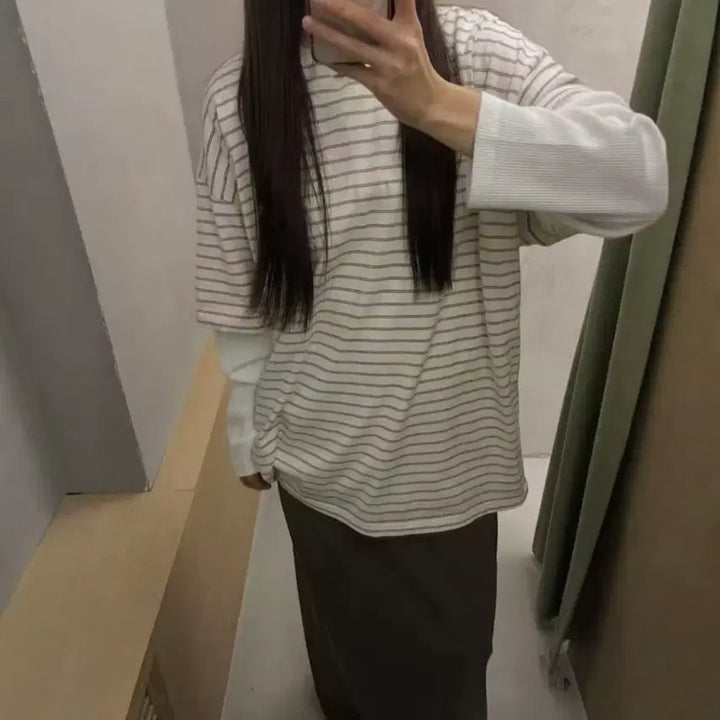 [BUNJANG] 스트라이프 레이어드 긴팔 티셔츠 / 스트라이프 레이어드 긴팔 티셔츠