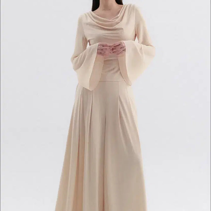 [BUNJANG] Graceu Rudy Draped Top &amp; Wide Pants Set (Beige, XS) / [택0] 그레이스유 루디 탑, 와이드 팬츠 세트 XS