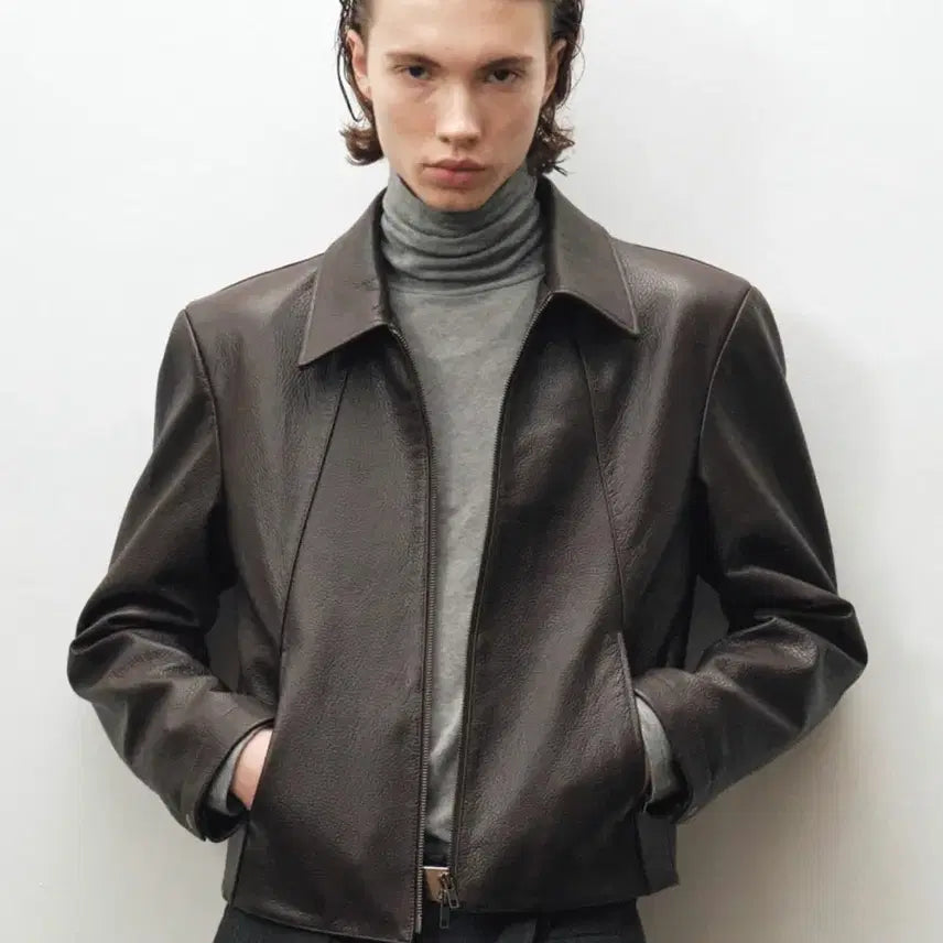 [BUNJANG] Noir Goat Shrunken Leather Jacket Brown / [48] 노이어 고트 슈렁큰 레더 자켓 브라운
