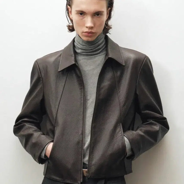[BUNJANG] Noir Goat Shrunken Leather Jacket Brown / [48] 노이어 고트 슈렁큰 레더 자켓 브라운