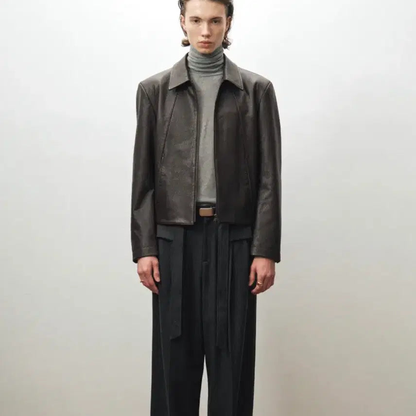 [BUNJANG] Noir Goat Shrunken Leather Jacket Brown / [48] 노이어 고트 슈렁큰 레더 자켓 브라운