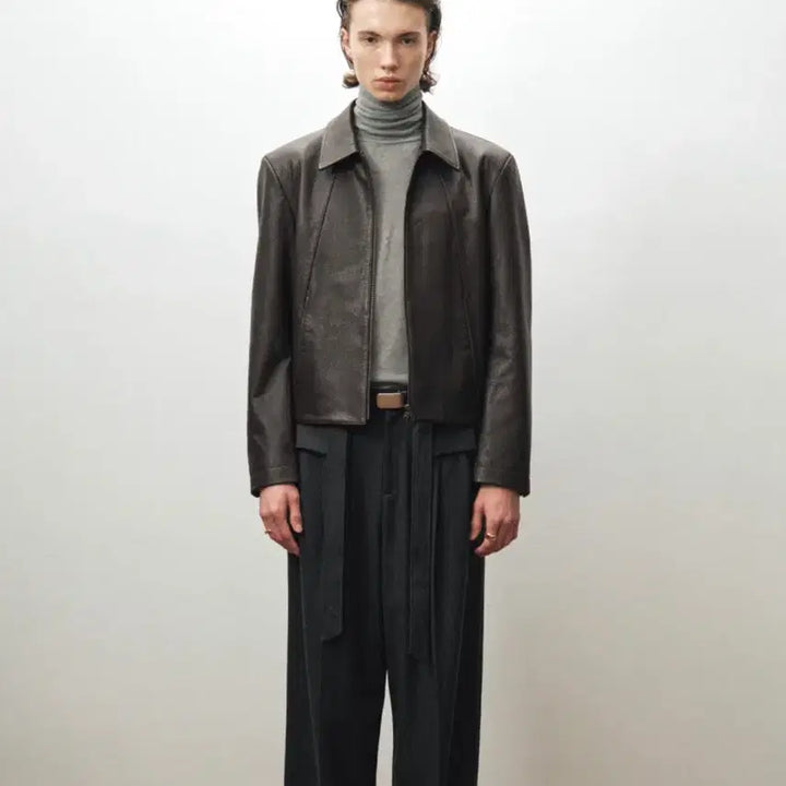 [BUNJANG] Noir Goat Shrunken Leather Jacket Brown / [48] 노이어 고트 슈렁큰 레더 자켓 브라운