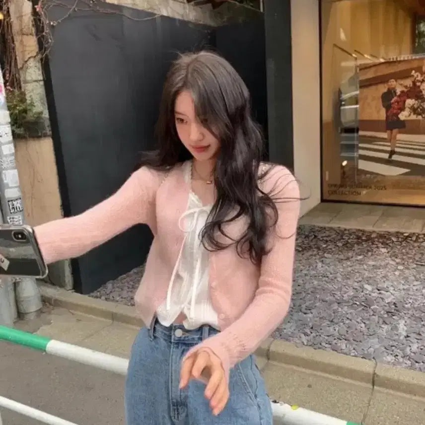 [BUNJANG] LePlain Pink Kid Mohair Cardigan / 르플레인 핑크 키드모헤어 가디건