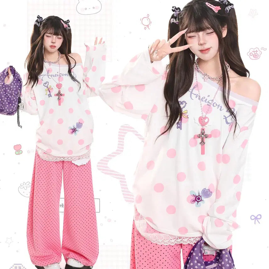 [BUNJANG] MJMT Cartoon Dot Pattern T-shirt / MJMT 카툰 도트무늬 티셔츠