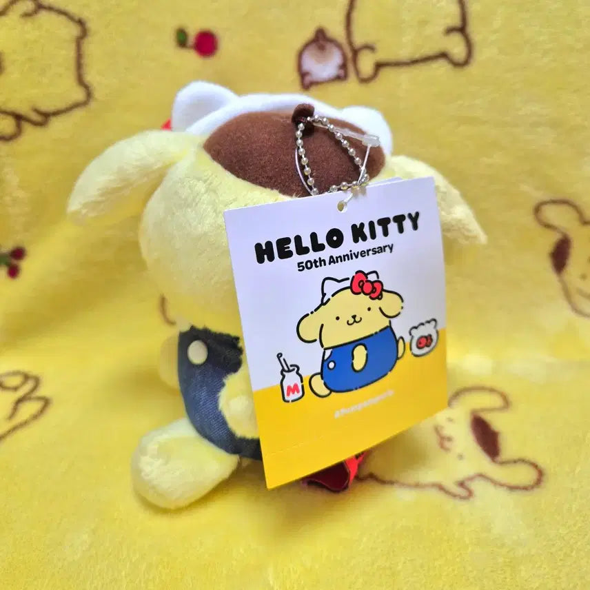 [BUNJANG] Hello Kitty 50th Anniversary x Pompompurin Collaboration Mascot Keychain Plush Holder / 헬로키티 50주년 기념 폼폼푸린 콜라보 마스코트 키링 인형 홀더