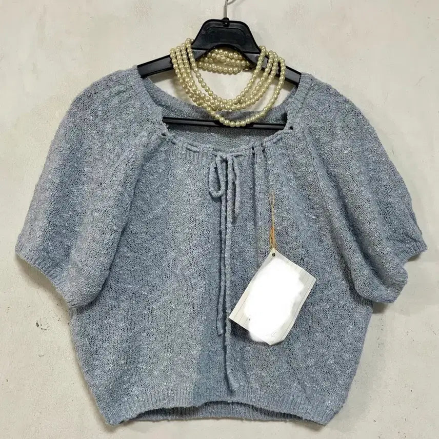 [BUNJANG] N6234 Shirred Knit Crop Top / 특가새)N6234 셔링 끈 니트.크롭.반팔