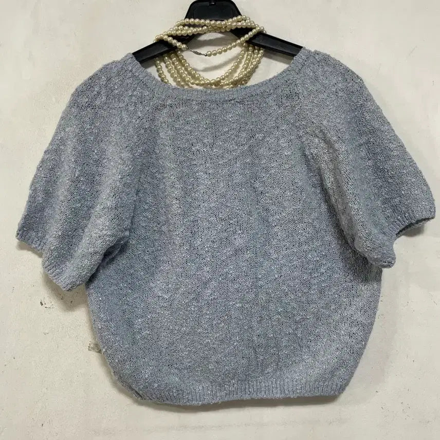 [BUNJANG] N6234 Shirred Knit Crop Top / 특가새)N6234 셔링 끈 니트.크롭.반팔