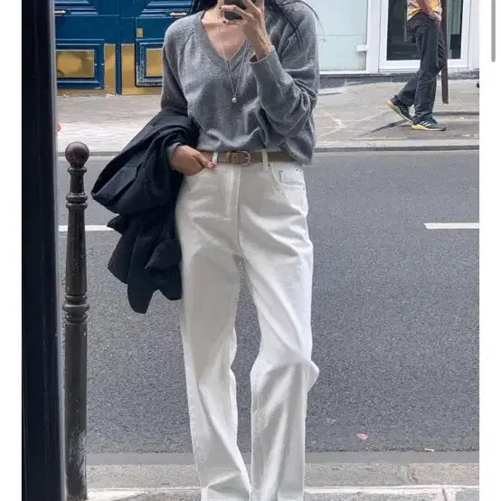 [BUNJANG] LeMore White Denim Straight Jeans / 르모어 화이트데님 L (허리수선)