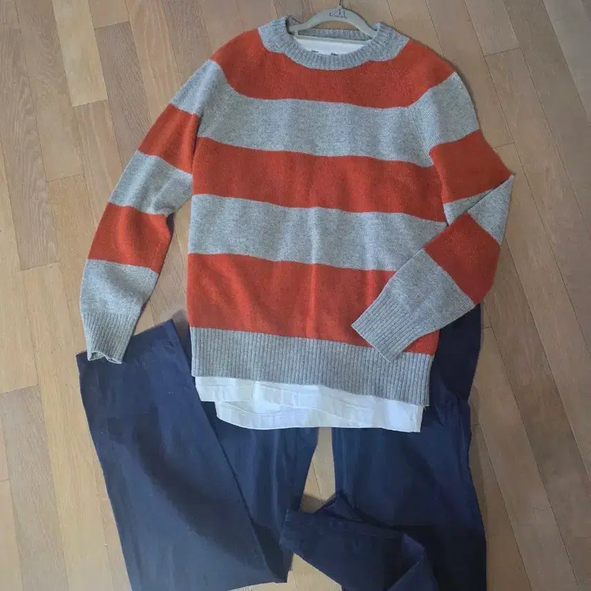 [BUNJANG] Polham Striped Knit Sweater / 폴햄 줄무늬 니트 100 스트라이프 오렌지