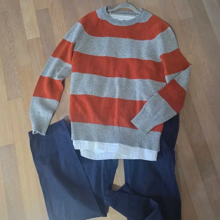 [BUNJANG] Polham Striped Knit Sweater / 폴햄 줄무늬 니트 100 스트라이프 오렌지