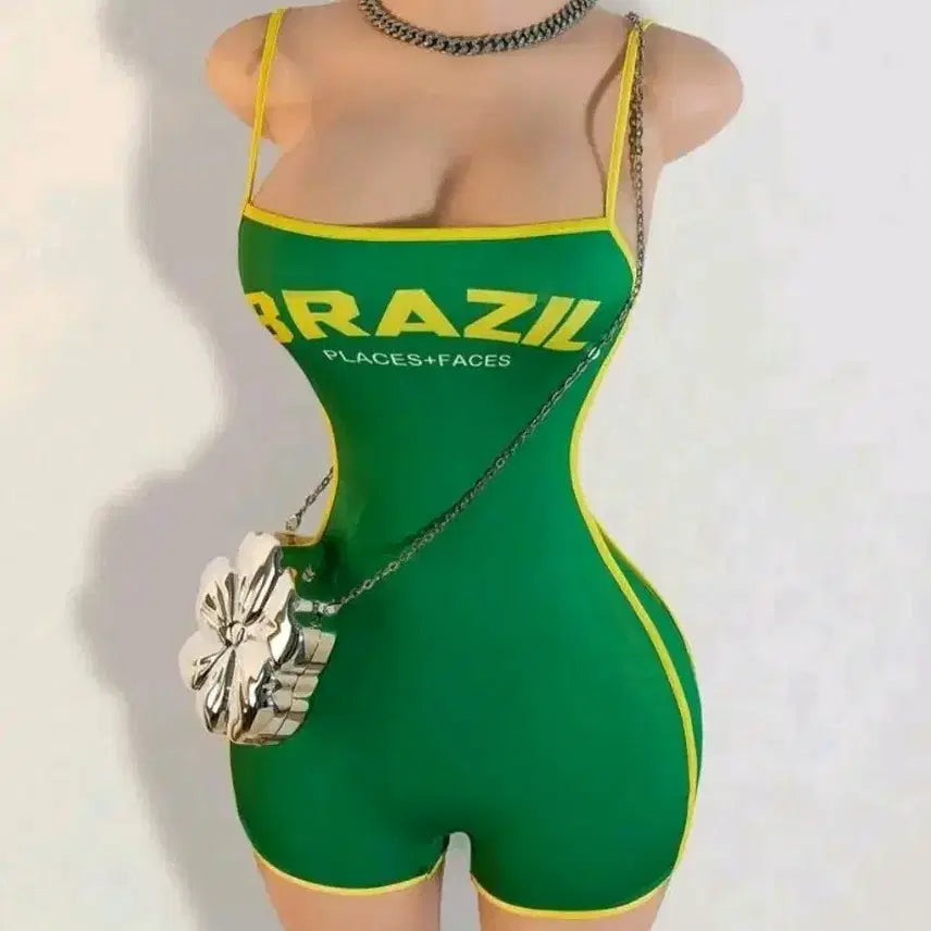 [BUNJANG] Brazilian Green Jumpsuit Romper / 브라질 바디슈트 그린 점프슈트 롬퍼 나시 점프수트 바디수트 페스티벌 코디