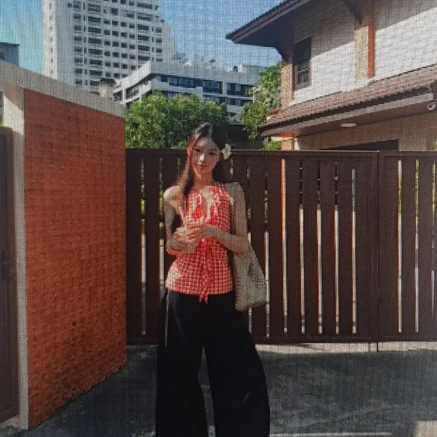 [BUNJANG] Red Check Halterneck Blouse / (해외배송)레드 체크  홀터넥 블라우스 셔츠