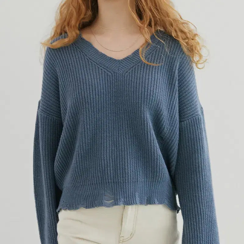 [BUNJANG] Diagonal V-Neck Knit Sweater / 새상품 다이애그널 브이넥 니트