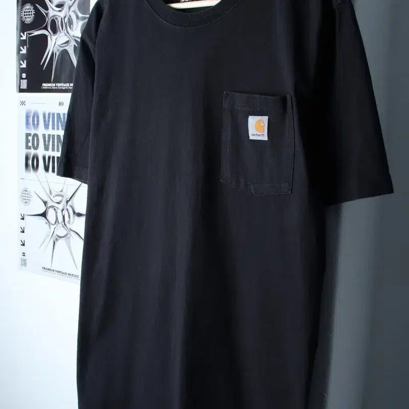 [BUNJANG] Carhartt Pocket T-shirt Black / (M-L) 칼하트 반팔 티셔츠 포켓 블랙 에이징-185E8