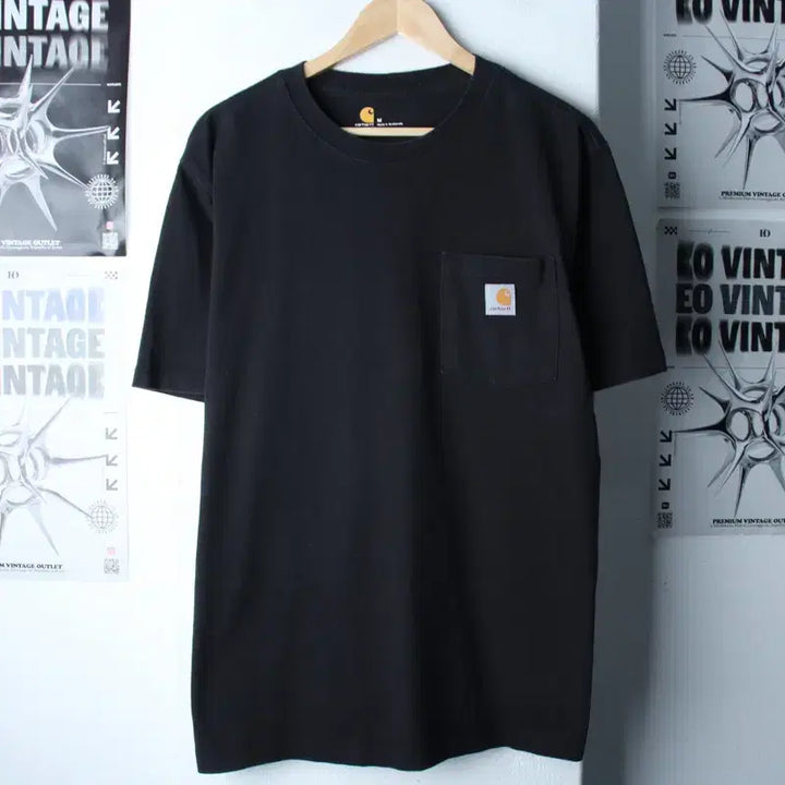 [BUNJANG] Carhartt Pocket T-shirt Black / (M-L) 칼하트 반팔 티셔츠 포켓 블랙 에이징-185E8