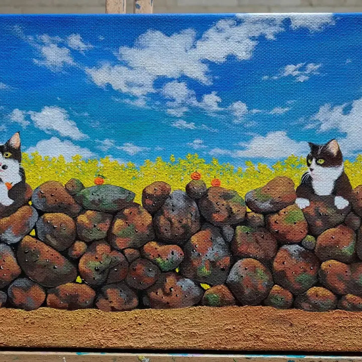 [BUNJANG] Resting Cat Acrylic Painting Frame / 돌담 위에 쉬고있는 냥이 아크릴 그림액자입니다