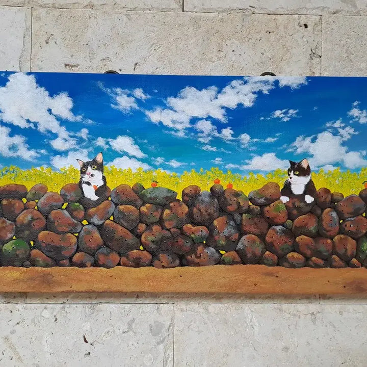 [BUNJANG] Resting Cat Acrylic Painting Frame / 돌담 위에 쉬고있는 냥이 아크릴 그림액자입니다