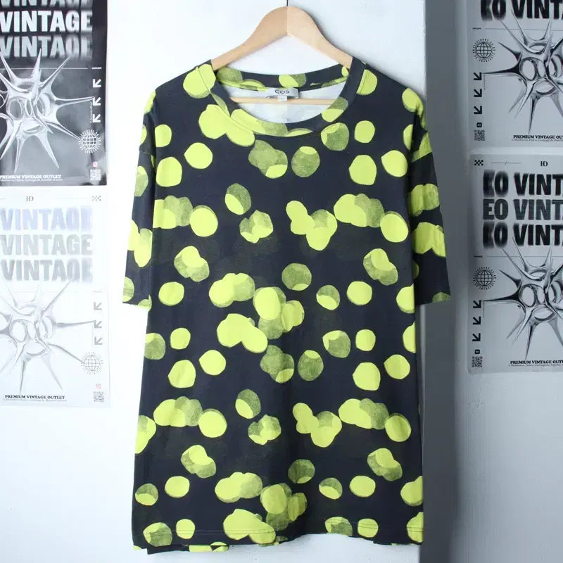 [BUNJANG] Cos Big Size Dot Pattern Short Sleeve T-shirt (Black) / W(XL-3XL) 코스 반팔 티셔츠 빅사이즈 도트 블랙 한정판-18609