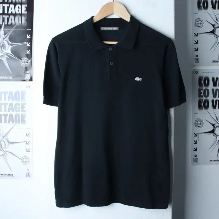 [BUNJANG] Lacoste Charcoal Knit Polo T-Shirt / (M) 라코스테 반팔 카라 티셔츠 니트 차콜 무지 놈코어-185BF