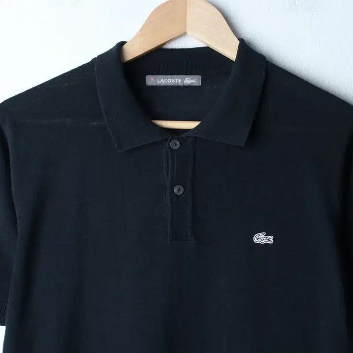 [BUNJANG] Lacoste Charcoal Knit Polo T-Shirt / (M) 라코스테 반팔 카라 티셔츠 니트 차콜 무지 놈코어-185BF