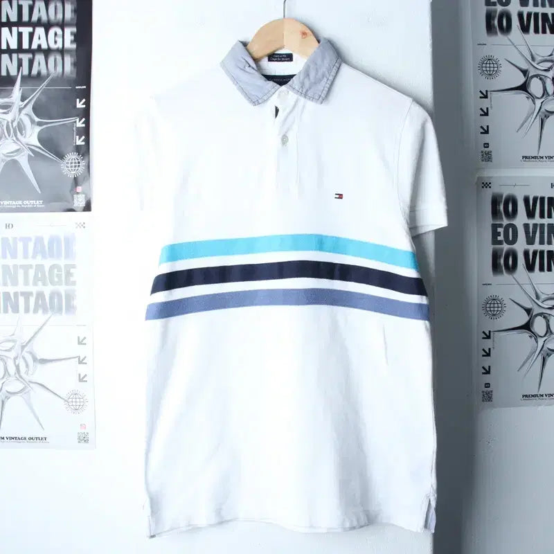 [BUNJANG] Tommy Hilfiger Short Sleeve Polo Shirt / (XS-M) 타미힐피거 반팔 카라 티셔츠 삼선 화이트 올드스쿨-185D1