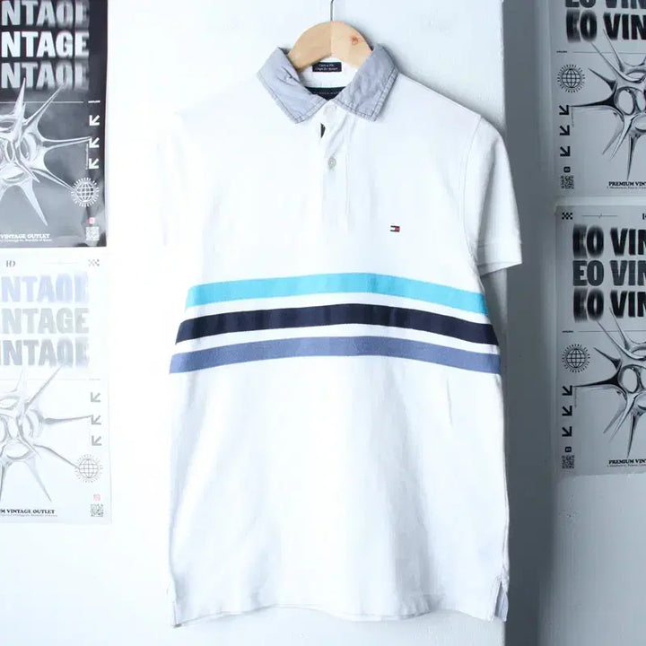 [BUNJANG] Tommy Hilfiger Short Sleeve Polo Shirt / (XS-M) 타미힐피거 반팔 카라 티셔츠 삼선 화이트 올드스쿨-185D1