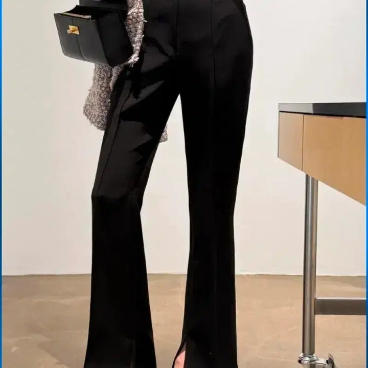[BUNJANG] Chix Label Slit Bootcut Slacks - Black (M) / 칙스라벨 슬릿부츠컷 M사이즈