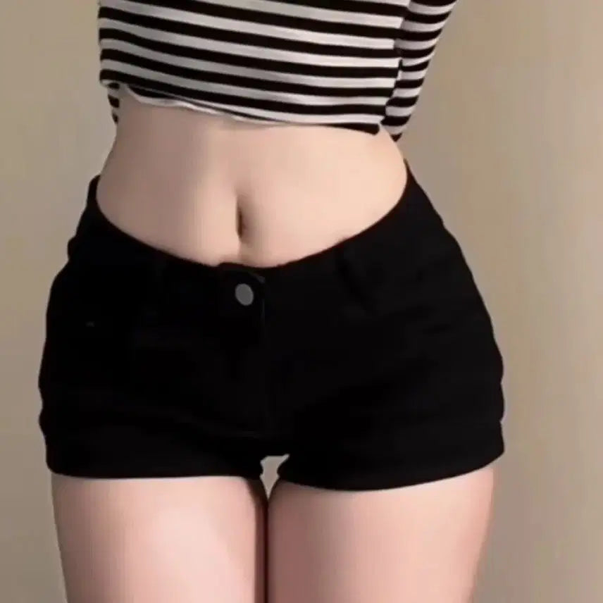 [BUNJANG] Y2K Black Low Denim Shorts / y2k 블랙 로우 데님 쇼트 팬츠 스키니 스판 댄스 힙색