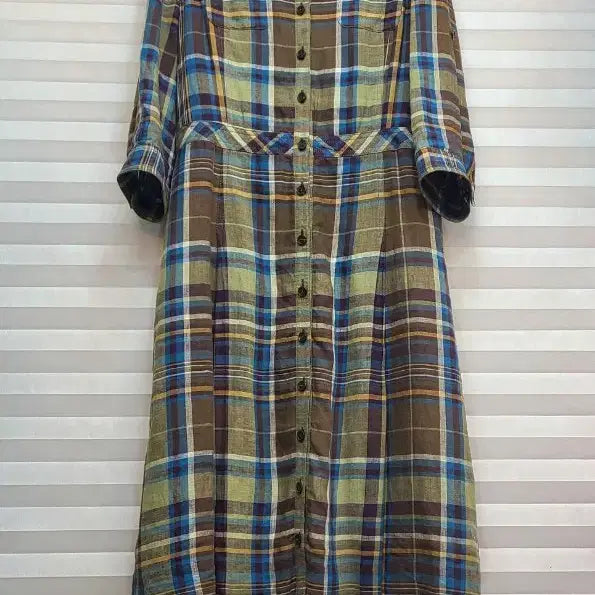 [SOLD OUT] BCBG> 린넨100 체크 셔츠 원피스