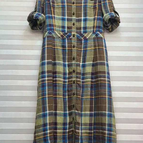 [SOLD OUT] BCBG> 린넨100 체크 셔츠 원피스
