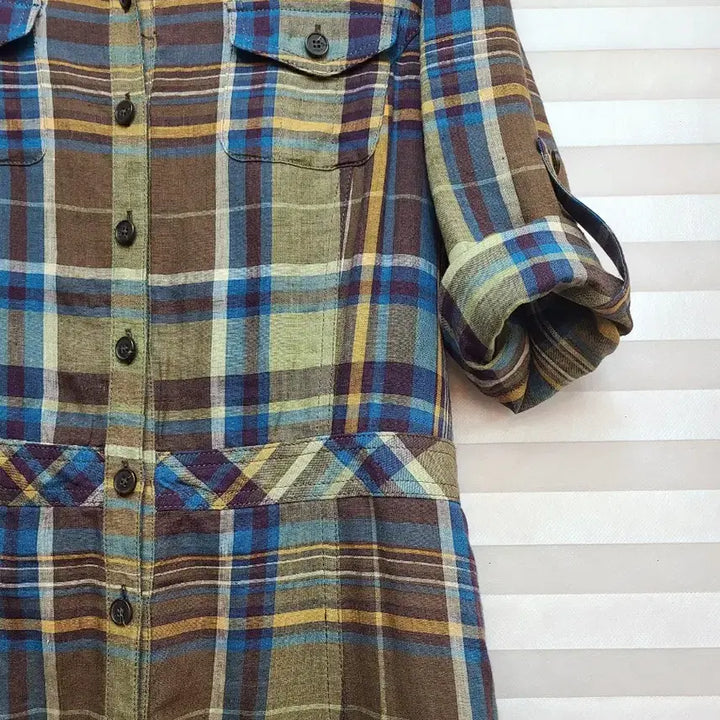 [SOLD OUT] BCBG> 린넨100 체크 셔츠 원피스