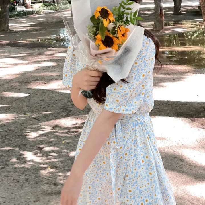 [BUNJANG] Comehere Flower Short Sleeve Dress / 컴히얼 플라워 반팔 원피스