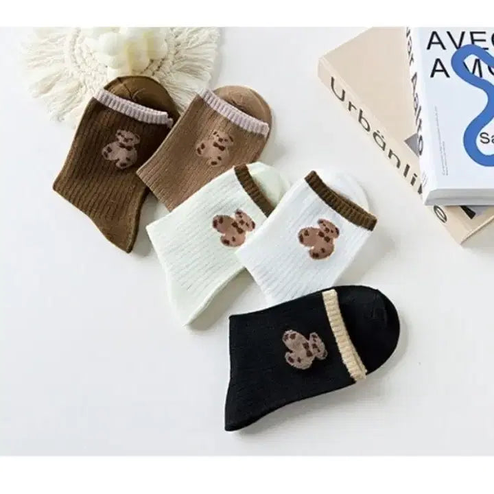 [SOLD OUT] 곰돌이 자수 골지 양말세트(새상품)