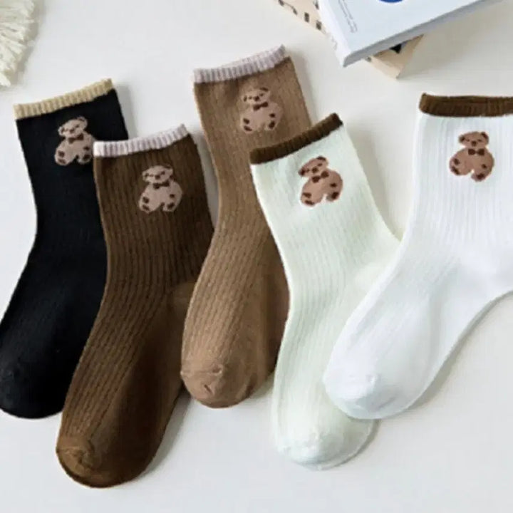 [SOLD OUT] 곰돌이 자수 골지 양말세트(새상품)