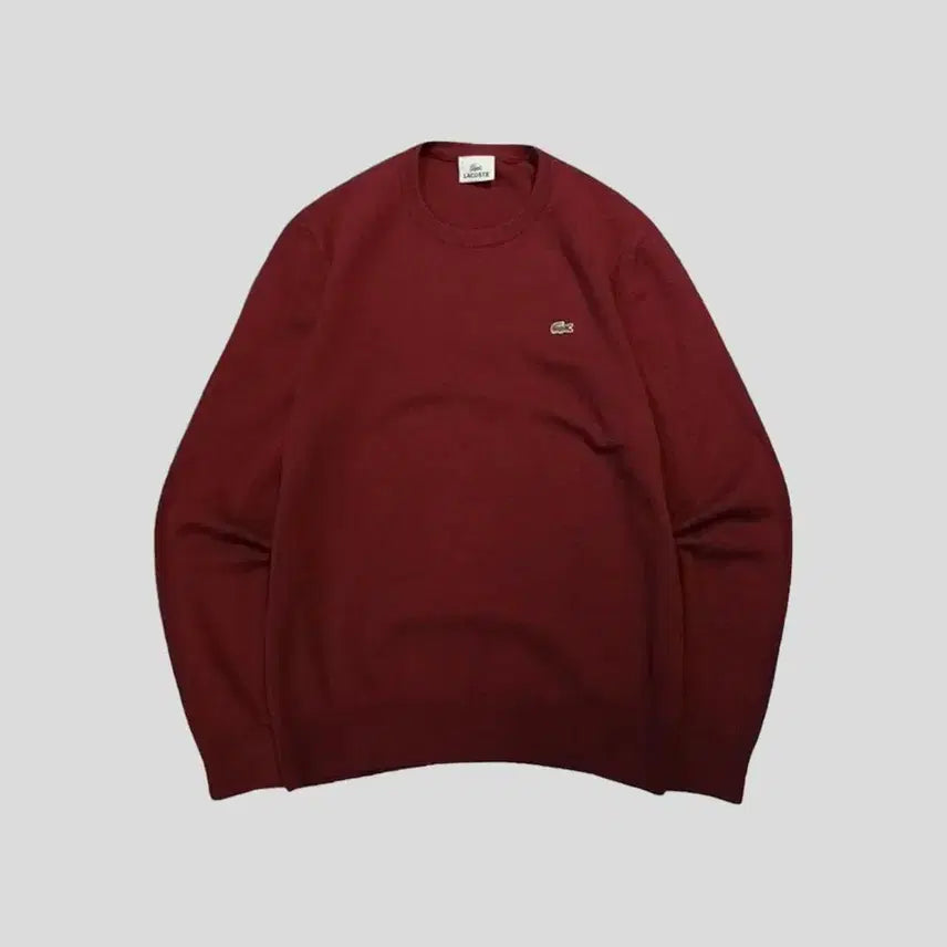 [BUNJANG] Lacoste Burgundy Wool Crew Neck Knit Sweater / 라코스테 버건디 크록패치 울100 아메카지 캐주얼 라운드넥 니트 M
